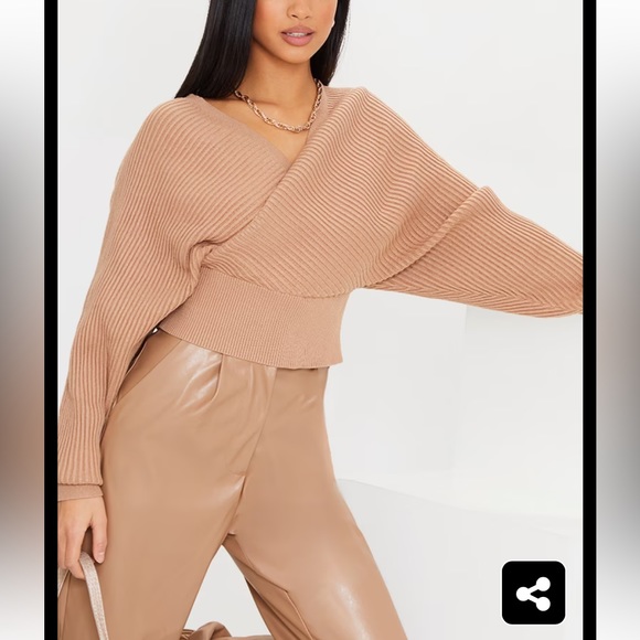 Peach Knit Sweater Cut Out Open Back Kimono Wrap Cropped Top Pretty Little Thing - Picture 5 of 10